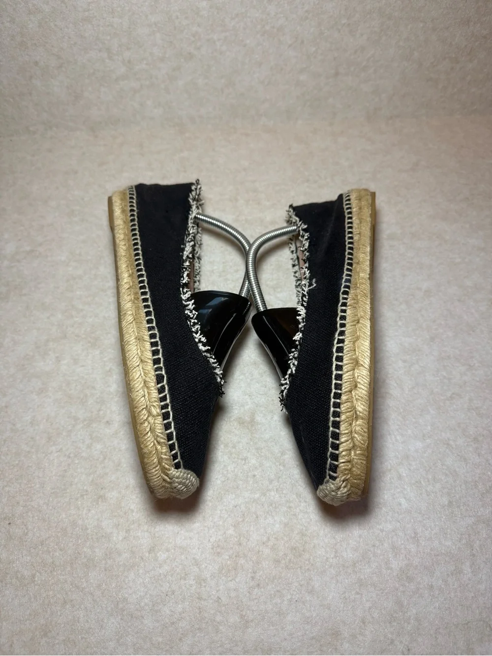 Patricia Green Black Tan Espadrille Mules Flats Loafers Frayed Trim Size US 10